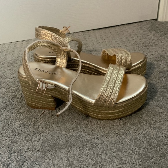 Bamboo Platform Gold Heels - Picture 1 of 3